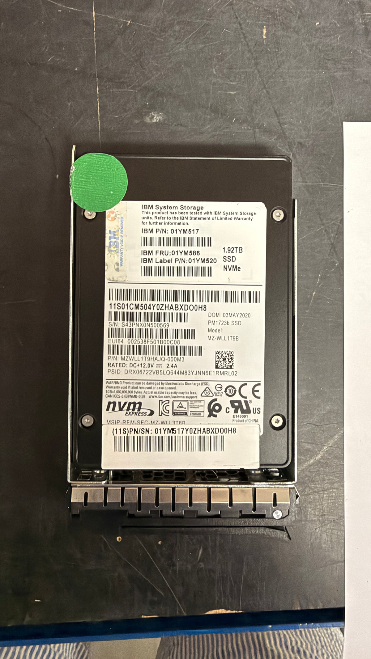 Refurbished IBM 01YM586 1.92TB NVMe SSD (SFF)